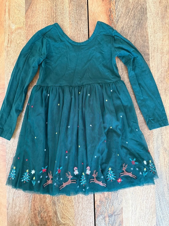Hanna Andersson Other - Hanna Andersson Green Long-Sleeve Tulle Dress with Holiday Embroidery